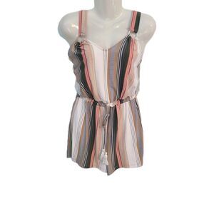 Derek Heart Striped Romper M Boho Coastal Festival Cami Tassel Stretch Vacation
